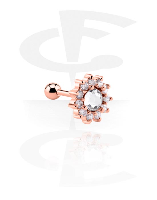 Helix & Tragus, Tragus Piercing with crystal stones, Rose Gold Plated Surgical Steel 316L