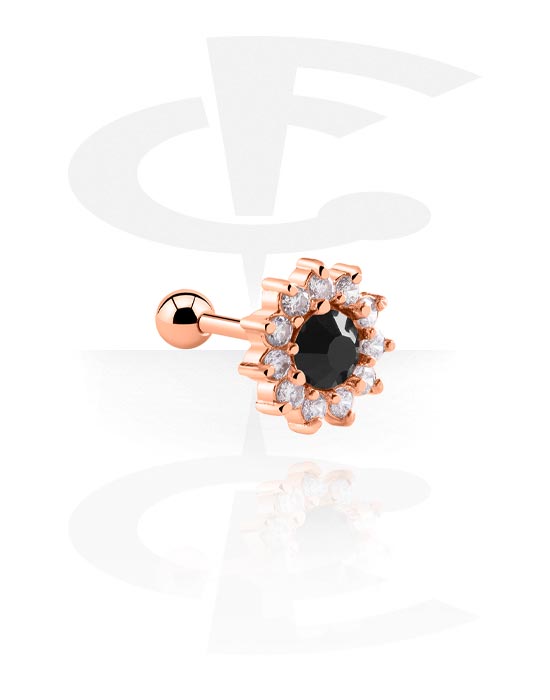 Helix / Tragus, Tragus Piercing with crystal stones, Rose Gold Plated Surgical Steel 316L