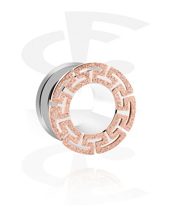 Tunnels & Plugs, Screw-on tunnel (surgical steel, silver, shiny finish) with geometric attachment, Surgical Steel 316L, Rose Gold Plated Surgical Steel 316L
