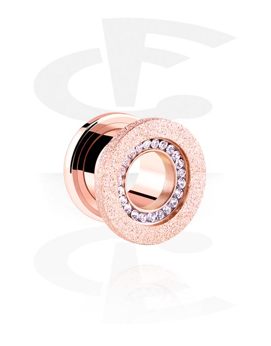 Tunnels & Plugs, Screw-on tunnel (surgical steel, rose gold, shiny finish) with diamond look and crystal stones, Rose Gold Plated Surgical Steel 316L