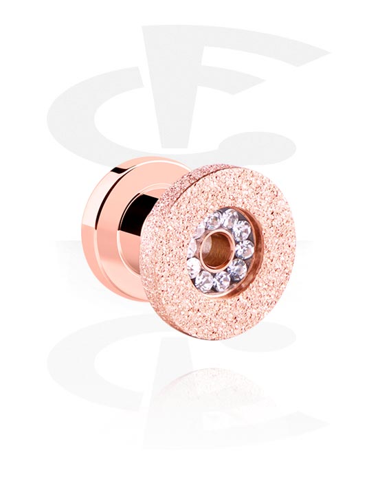 Tunnels & Plugs, Screw-on tunnel (surgical steel, rose gold, shiny finish) with diamond look and crystal stones, Rose Gold Plated Surgical Steel 316L