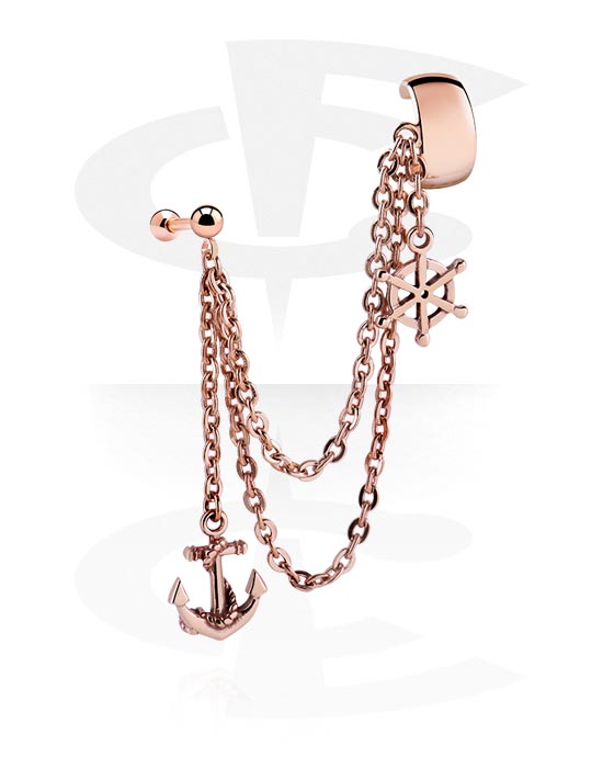 Helix & Tragus, Piercing hélix avec collier et accessoire ancre, Acier chirurgical 316L ,  Plaqué or rose