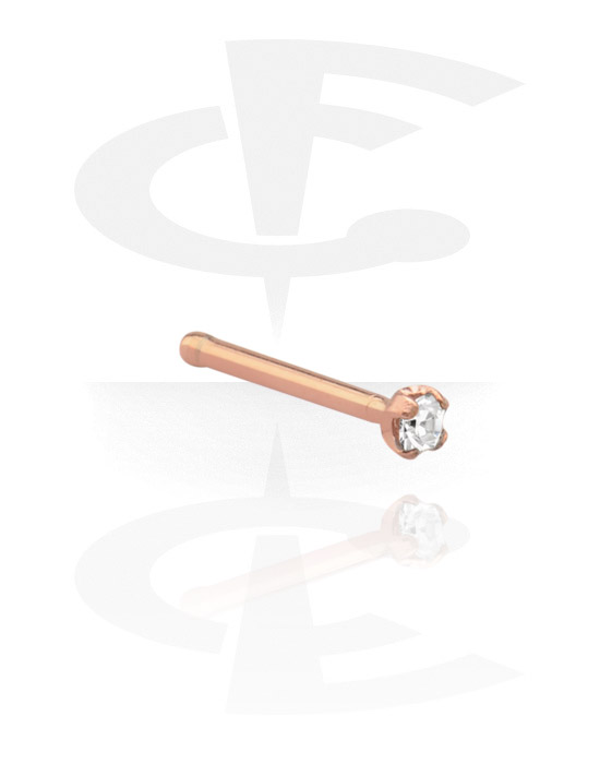 Näspiercingar, Straight nose stud (surgical steel, rose gold, shiny finish) med kristallsten, Roséförgyllt kirurgiskt stål 316L
