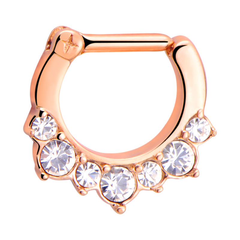 Septum clicker (acier chirurgical, or rosé, finition brillante) avec pierres en cristal Acier chirurgical 316L / Plaqué or rose Piercings nez & Septums