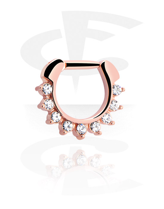 Nose Jewellery & Septums, Septum clicker (surgical steel, rose gold, shiny finish) with crystal stones, Rose Gold Plated Surgical Steel 316L
