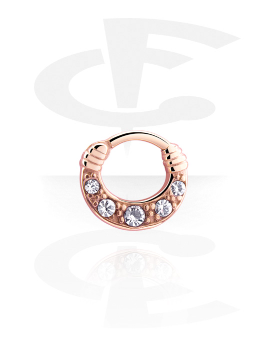 Piercing Rings, Piercing clicker (surgical steel, rose gold, shiny finish) with crystal stones, Rose Gold Plated Surgical Steel 316L