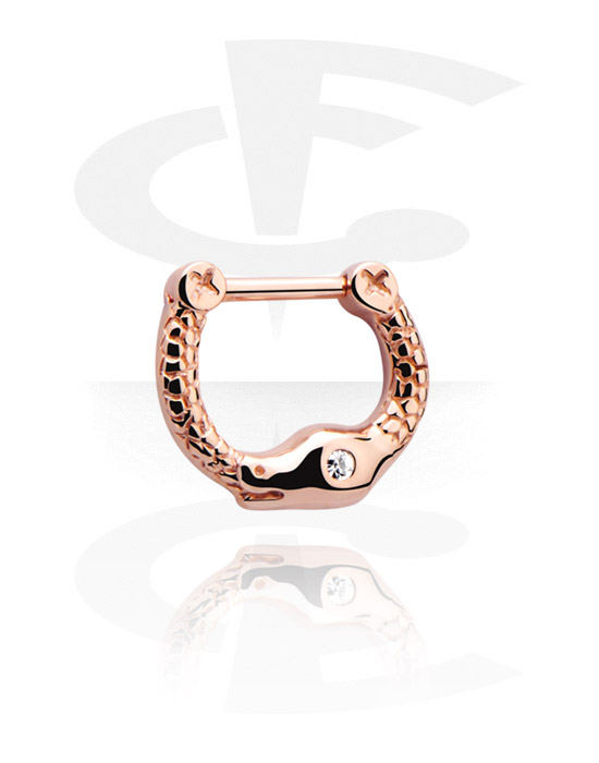 Nose Jewellery & Septums, Septum clicker (surgical steel, rose gold, shiny finish) with snake and crystal stone, Rose Gold Plated Surgical Steel 316L