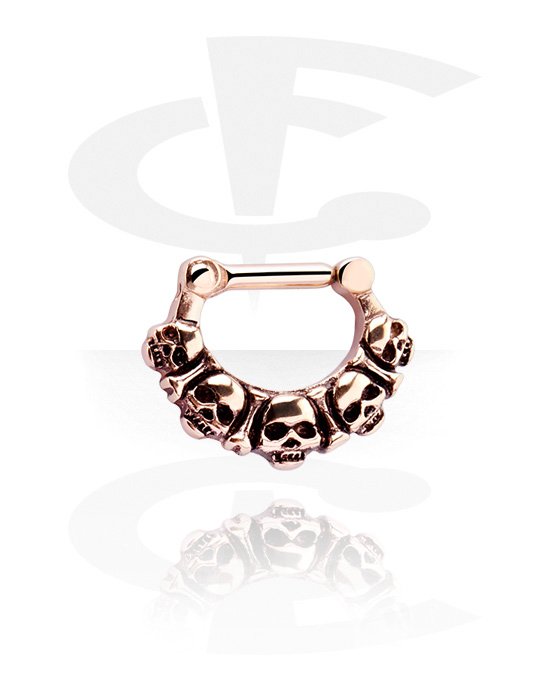 Nose Jewellery & Septums, Septum clicker (surgical steel, rose gold, shiny finish) with skulls, Rose Gold Plated Surgical Steel 316L
