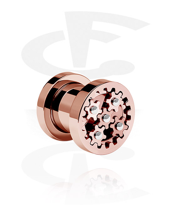 Tunnels & Plugs, Screw-on tunnel (surgical steel, rose gold, shiny finish) with steampunk design, Rose Gold Plated Surgical Steel 316L