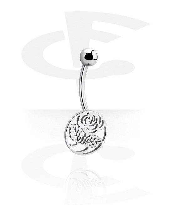 Ívelt barbellek, Belly button ring (surgical steel, silver, shiny finish) val vel Virág dizájn, Sebészeti acél, 316L
