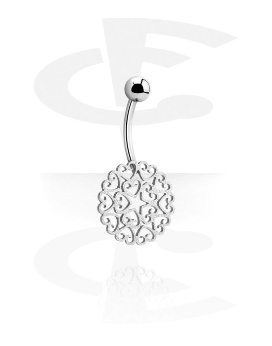 Zaobljene šipkice, Prsten za pupak (kirurški čelik, srebrna, sjajna završna obrada) s dizajnom mandale, Kirurški čelik 316L