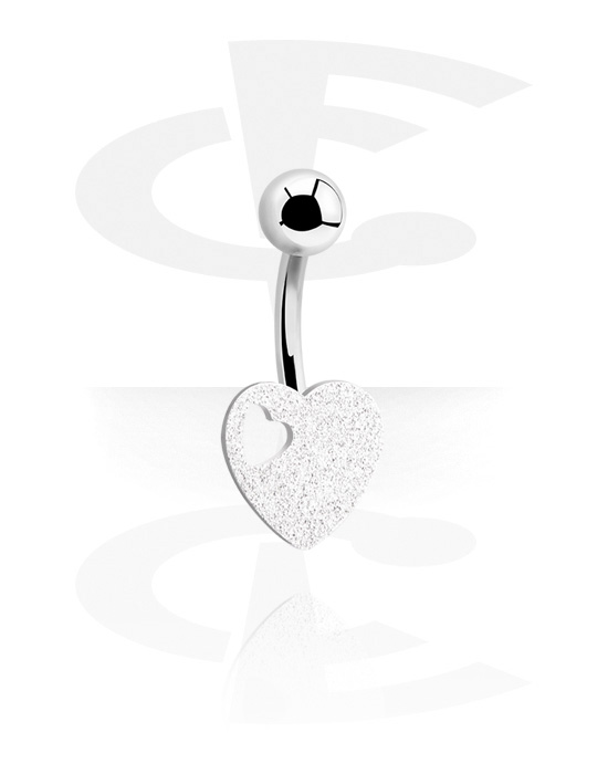 Curved Barbells, Belly button ring (surgical steel, silver, shiny finish) with heart attachment, Surgical Steel 316L
