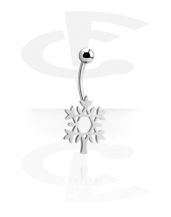 Curved Barbells, Belly button ring (surgical steel, silver, shiny finish) with tree design, Surgical Steel 316L
