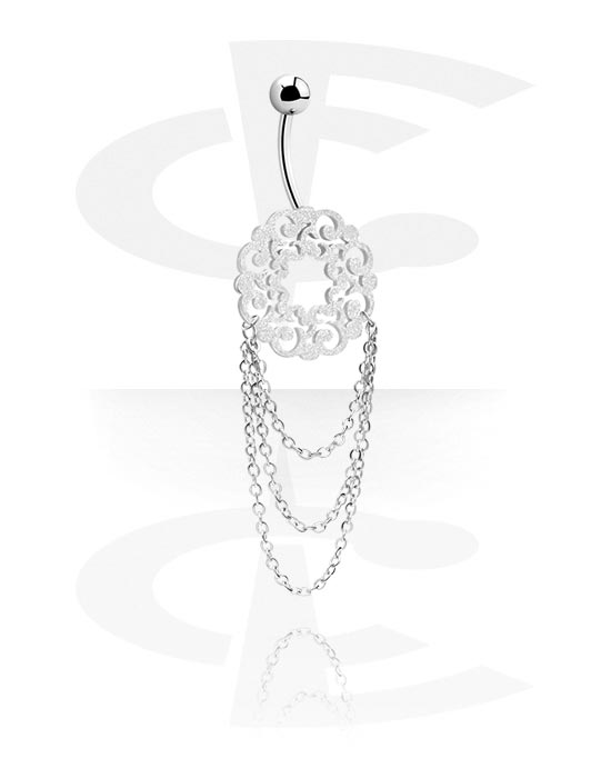 Curved Barbells, Belly button ring (surgical steel, silver, shiny finish) with chain, Surgical Steel 316L