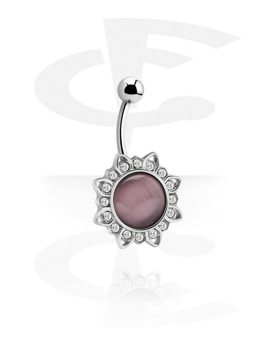 Curved Barbells, Belly button ring (surgical steel, silver, shiny finish) with colorful cap and crystal stones, Surgical Steel 316L