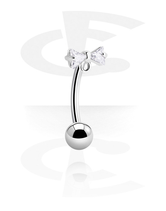 Curved Barbells, Belly button ring (surgical steel, silver, shiny finish) with bow, Surgical Steel 316L