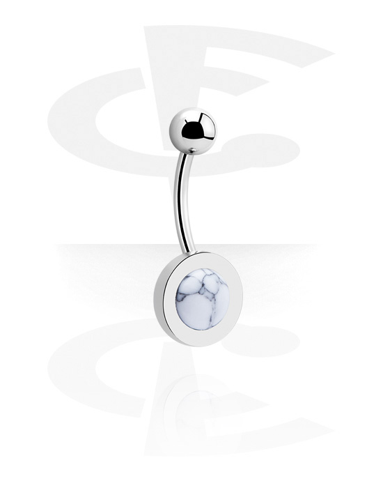 Curved Barbells, Belly button ring (surgical steel, silver, shiny finish) with marble design, Surgical Steel 316L