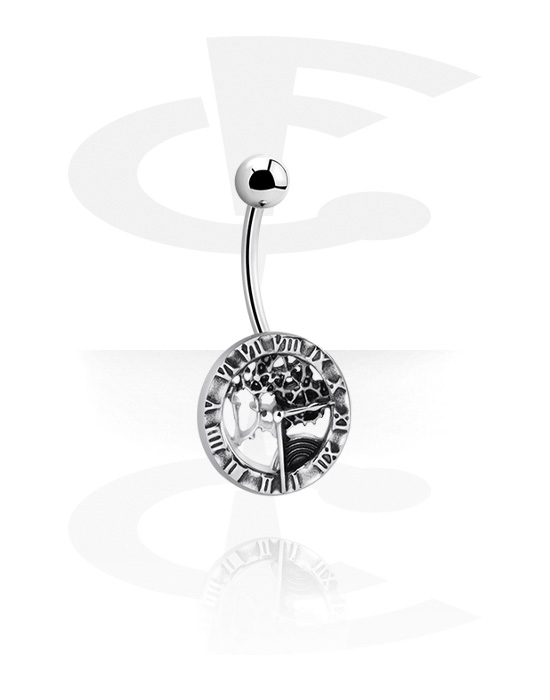Curved Barbells, Belly button ring (surgical steel, silver, shiny finish) with steampunk design, Surgical Steel 316L