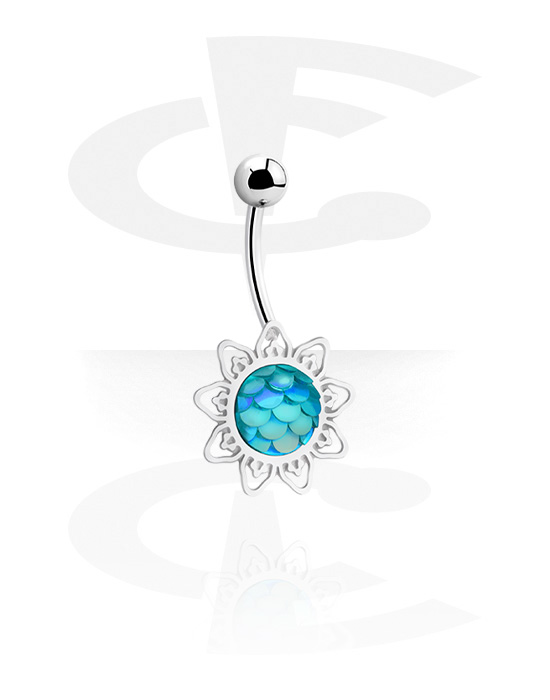 Curved Barbells, Belly button ring (surgical steel, silver, shiny finish) with fish scales design, Surgical Steel 316L