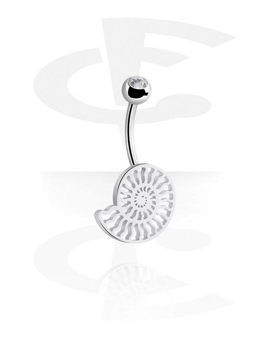 Ívelt barbellek, Belly button ring (surgical steel, silver, shiny finish) val vel nautilus design, Sebészeti acél, 316L