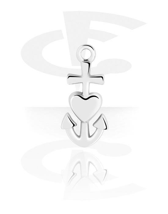 Boules, barres & plus, Pendentif (acier chirurgical, argent, finition brillante) avec motif ancre, Acier chirurgical 316L