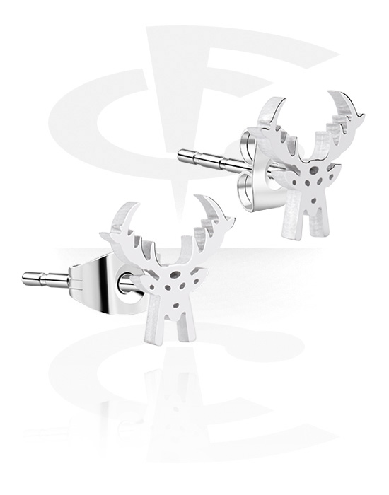 Earrings, Studs & Shields, Ear Studs with Winter Reindeer Design, Surgical Steel 316L