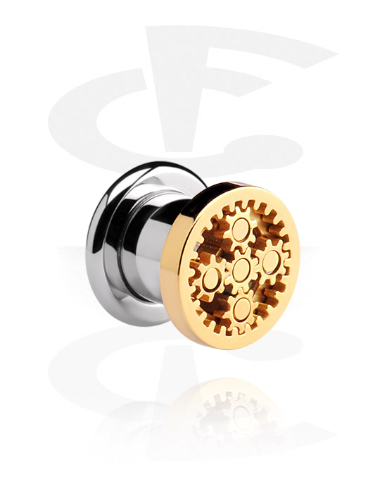 Tunnels & Plugs, Screw-on tunnel (surgical steel, silver, shiny finish) with gear wheel design, Surgical Steel 316L