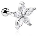 Helix & Tragus, Pirsing tragus s/z cvetličnim dizajnom in Kristalni kamni, Kirurško jeklo 316L