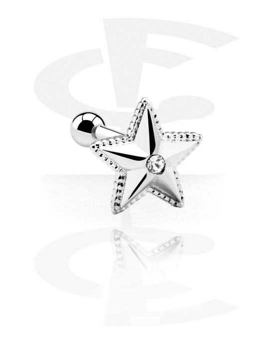 Helix & Tragus, Tragus Piercing with star attachment, Surgical Steel 316L