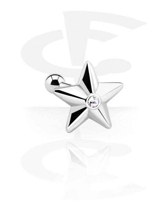 Helix & Tragus, Tragus piercing val vel csillag kiegészítő, Sebészeti acél, 316L