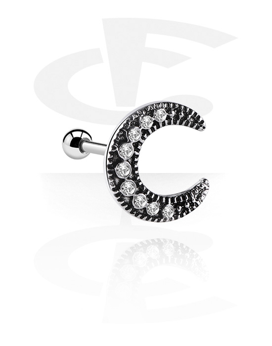 Helix & Tragus, Tragus Piercing with moon attachment, Surgical Steel 316L