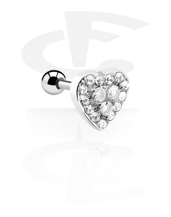 Helix & Tragus, Tragus piercing s designem srdce a krystalovými kamínky, Chirurgická ocel 316L