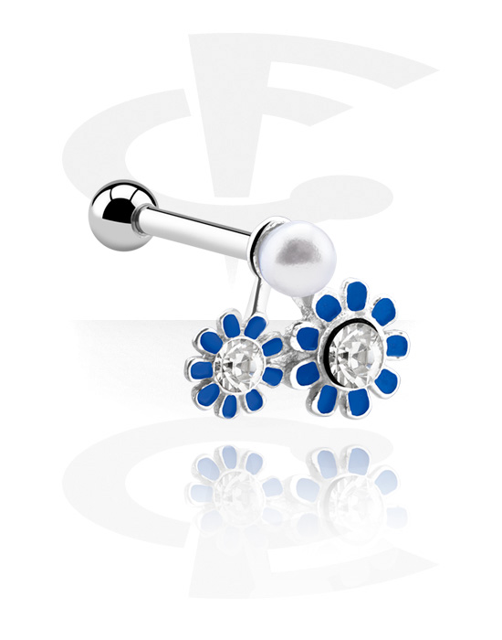 Helix & Tragus, Tragus piercing s designem květina a krystalovými kamínky, Chirurgická ocel 316L