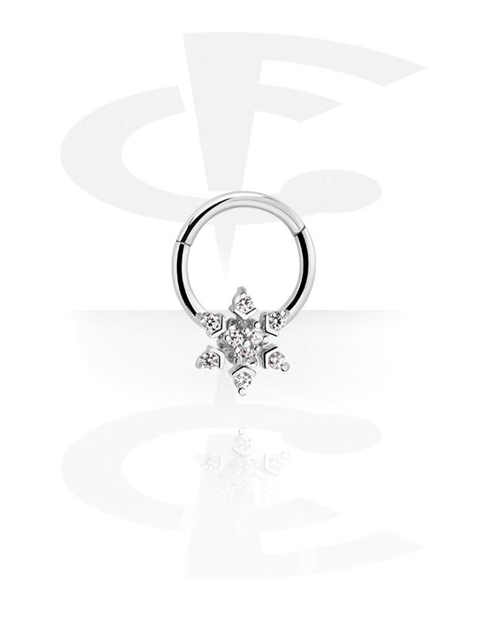 Piercing Ringe, Piercing-clicker (kirurgisk stål, sølv, blank finish) med snefnug og krystaller, Kirurgisk stål 316L