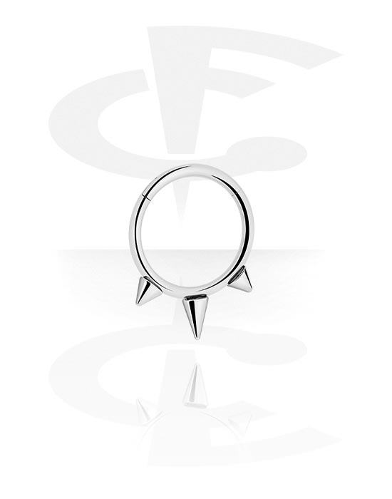 Piercingové kroužky, Piercingový clicker (chirurgická ocel, stříbrná, lesklý povrch) s kužely, Chirurgická ocel 316L