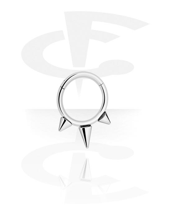 Piercingové kroužky, Piercingový clicker (chirurgická ocel, stříbrná, lesklý povrch) s kužely, Chirurgická ocel 316L