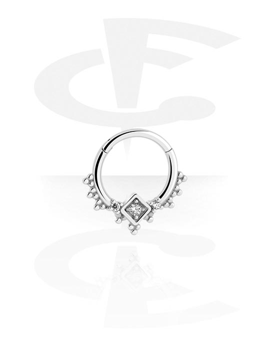 Piercing Rings, Piercing clicker (surgical steel, silver, shiny finish) with crystal stones, Surgical Steel 316L