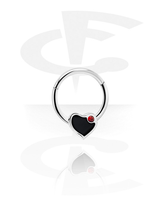 Piercing Rings, Piercing clicker (surgical steel, silver, shiny finish) with heart and crystal stone, Surgical Steel 316L