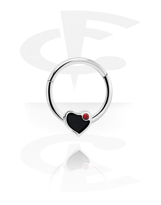 Piercing Rings, Piercing clicker (surgical steel, silver, shiny finish) with heart and crystal stone, Surgical Steel 316L
