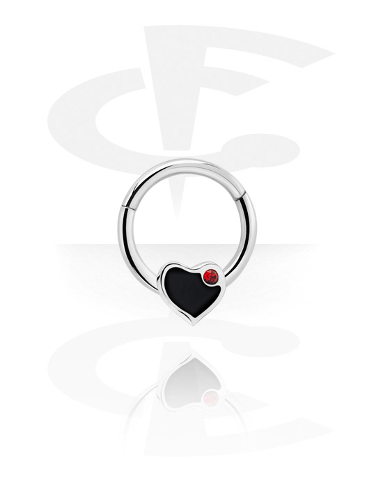 Anneaux, Multi-purpose clicker (acier chirurgical, argent, finition brillante) avec cœur et pierre en cristal, Acier chirurgical 316L