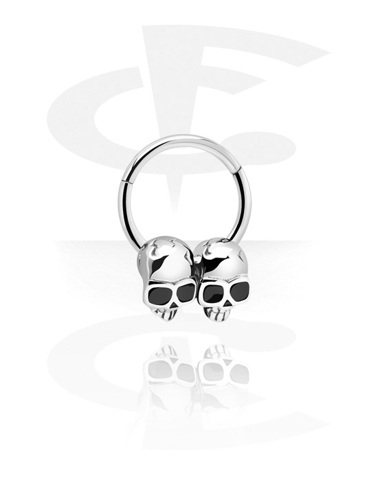 Piercing Rings, Piercing clicker (surgical steel, silver, shiny finish) with skulls, Surgical Steel 316L