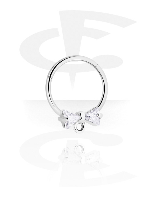 Anéis piercing, Multi-purpose clicker (aço cirúrgico, prata, acabamento brilhante) com laço e pedras de cristal, Aço cirúrgico 316L