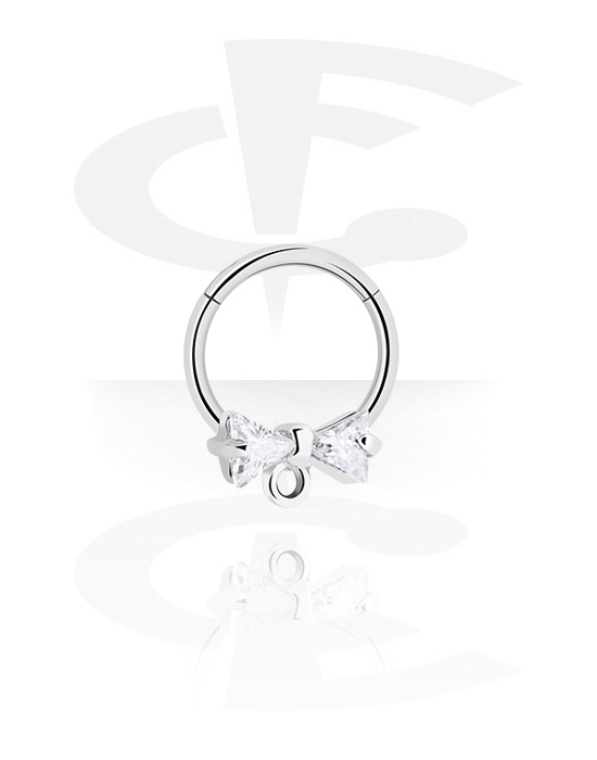 Piercing Rings, Piercing clicker (surgical steel, silver, shiny finish) with bow and crystal stones, Surgical Steel 316L