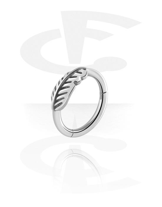 Piercing Rings, Piercing clicker (surgical steel, silver, shiny finish) with feather, Surgical Steel 316L