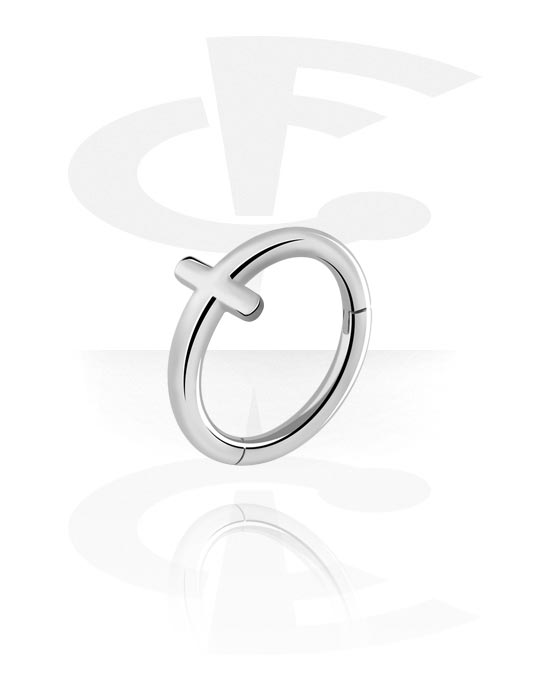 Piercing Rings, Piercing clicker (surgical steel, silver, shiny finish) with cross, Surgical Steel 316L