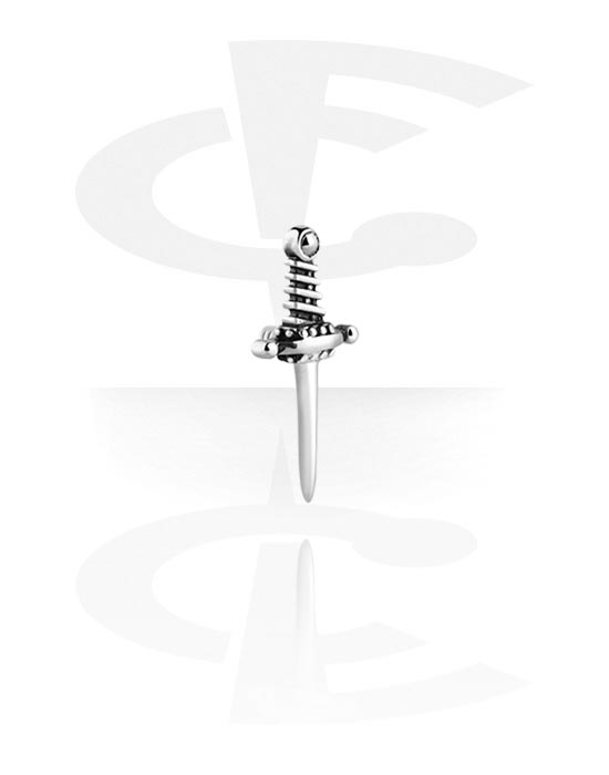 Guľôčky, štipce a ďalšie, Koncovka pre tyčinky s vnútorným závitom (chirurgická oceľ, strieborná, lesklý povrch) s dizajnom meč, Chirurgická oceľ 316L
