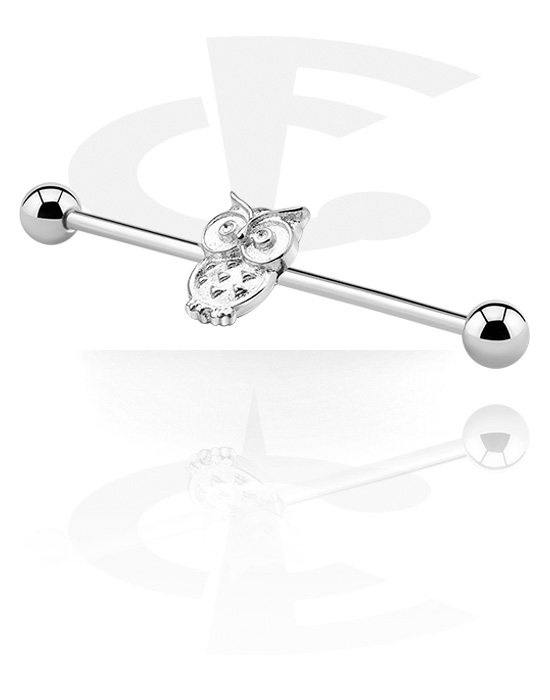 Barbells, Industrial Barbell with owl design, Surgical Steel 316L