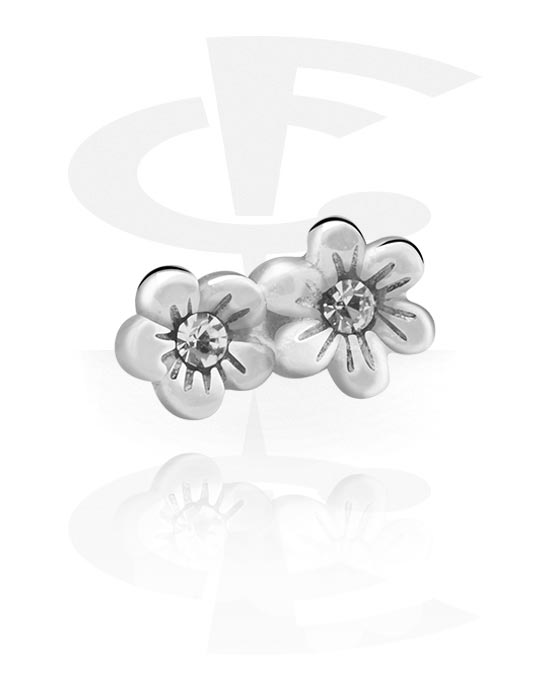 Balls, Pins & More, Attachment for 1.2mm internally threaded pins (surgical steel, silver, shiny finish) with flower design, Surgical Steel 316L