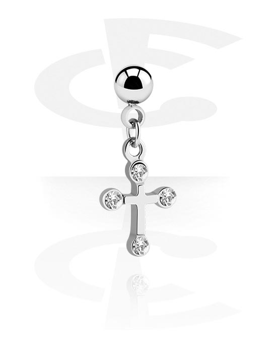 Kuličky, kolíčky a další, Kulička na 1,2mm tyčinky s vnitřním závitem (chirurgická ocel, stříbrná, lesklý povrch) s designem kříž a krystalovými kamínky, Chirurgická ocel 316L