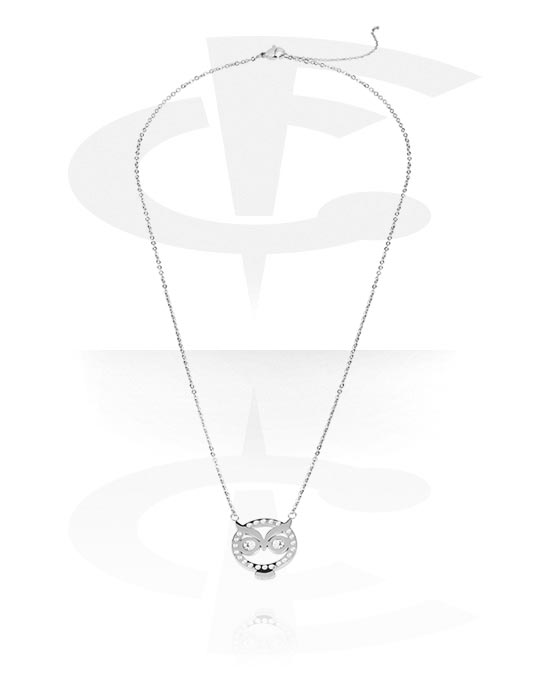Halsband, Modehalsband med owl pendan och kristallstenar, Kirurgiskt stål 316L
